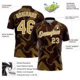 Custom Brown Old Gold-White 3D Pattern Abstract Fluid Swirl Line Performance Polo Shirt