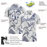 Custom White-Navy 3D Pattern Abstract Fluid Swirl Line Performance Polo Shirt