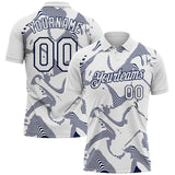 Custom White-Navy 3D Pattern Abstract Fluid Swirl Line Performance Polo Shirt