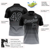 Custom Black-Gray Horizontal Gradient Stripe Performance Polo Shirt