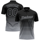 Custom Black-Gray Horizontal Gradient Stripe Performance Polo Shirt