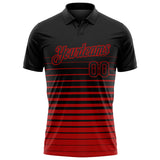 Custom Black-Red Horizontal Gradient Stripe Performance Polo Shirt
