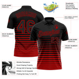 Custom Black-Red Horizontal Gradient Stripe Performance Polo Shirt