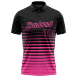 Custom Black-Pink Horizontal Gradient Stripe Performance Polo Shirt