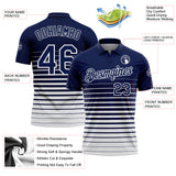 Custom Navy-White Horizontal Gradient Stripe Performance Polo Shirt