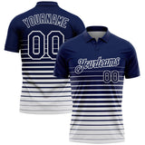 Custom Navy-White Horizontal Gradient Stripe Performance Polo Shirt