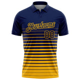 Custom Navy-Gold Horizontal Gradient Stripe Performance Polo Shirt