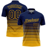 Custom Navy-Gold Horizontal Gradient Stripe Performance Polo Shirt