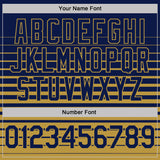 Custom Navy-Old Gold Horizontal Gradient Stripe Performance Polo Shirt