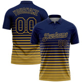 Custom Navy-Old Gold Horizontal Gradient Stripe Performance Polo Shirt