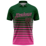 Custom Green-Pink Horizontal Gradient Stripe Performance Polo Shirt