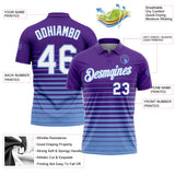 Custom Purple White-Light Blue Horizontal Gradient Stripe Performance Polo Shirt