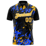 Custom Black Gold Royal-White Dynamic Splatter Brush Stroke Performance Polo Shirt