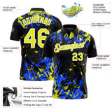 Custom Black Neon Yellow Royal-White Dynamic Splatter Brush Stroke Performance Polo Shirt