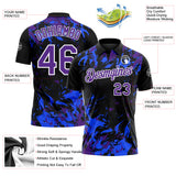 Custom Black Purple Royal-White Dynamic Splatter Brush Stroke Performance Polo Shirt