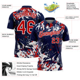 Custom Navy Red-White Dynamic Splatter Brush Stroke Performance Polo Shirt