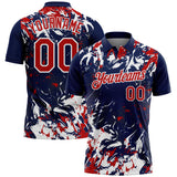 Custom Navy Red-White Dynamic Splatter Brush Stroke Performance Polo Shirt