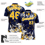 Custom Navy Gold-White Dynamic Splatter Brush Stroke Performance Polo Shirt