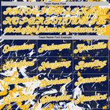 Custom Navy Gold-White Dynamic Splatter Brush Stroke Performance Polo Shirt