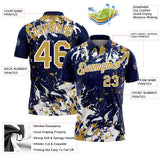 Custom Navy Old Gold-White Dynamic Splatter Brush Stroke Performance Polo Shirt
