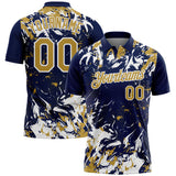 Custom Navy Old Gold-White Dynamic Splatter Brush Stroke Performance Polo Shirt