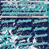 Custom Navy Teal-White Dynamic Splatter Brush Stroke Performance Polo Shirt