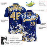 Custom Royal Old Gold-White Dynamic Splatter Brush Stroke Performance Polo Shirt