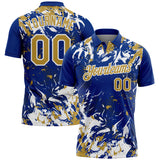Custom Royal Old Gold-White Dynamic Splatter Brush Stroke Performance Polo Shirt
