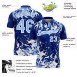 Custom Royal Light Blue-White Dynamic Splatter Brush Stroke Performance Polo Shirt