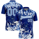Custom Royal Light Blue-White Dynamic Splatter Brush Stroke Performance Polo Shirt