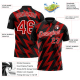 Custom Black Red-White Geometric Zigzag Shape Lightning Performance Polo Shirt