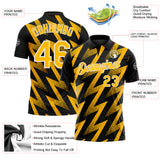 Custom Black Gold-White Geometric Zigzag Shape Lightning Performance Polo Shirt