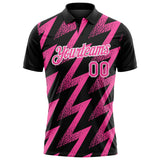 Custom Black Pink-White Geometric Zigzag Shape Lightning Performance Polo Shirt