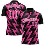 Custom Black Pink-White Geometric Zigzag Shape Lightning Performance Polo Shirt