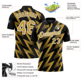 Custom Black Old Gold-White Geometric Zigzag Shape Lightning Performance Polo Shirt