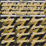Custom Black Old Gold-White Geometric Zigzag Shape Lightning Performance Polo Shirt
