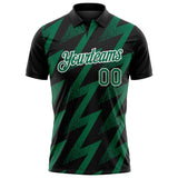 Custom Black Kelly Green-White Geometric Zigzag Shape Lightning Performance Polo Shirt