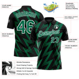 Custom Black Kelly Green-White Geometric Zigzag Shape Lightning Performance Polo Shirt