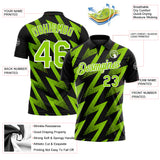 Custom Black Neon Green-White Geometric Zigzag Shape Lightning Performance Polo Shirt