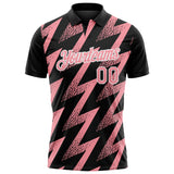 Custom Black Medium Pink-White Geometric Zigzag Shape Lightning Performance Polo Shirt