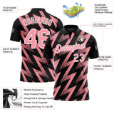 Custom Black Medium Pink-White Geometric Zigzag Shape Lightning Performance Polo Shirt