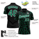 Custom Black Kelly Green-White 3D Pattern Abstract Network Crackle Performance Polo Shirt