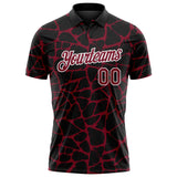 Custom Black Crimson-White 3D Pattern Abstract Network Crackle Performance Polo Shirt