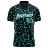 Custom Black Teal-White 3D Pattern Abstract Network Crackle Performance Polo Shirt