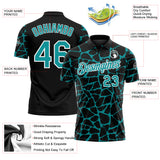 Custom Black Teal-White 3D Pattern Abstract Network Crackle Performance Polo Shirt