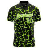 Custom Black Neon Green-White 3D Pattern Abstract Network Crackle Performance Polo Shirt