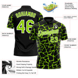 Custom Black Neon Green-White 3D Pattern Abstract Network Crackle Performance Polo Shirt