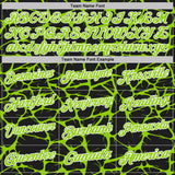 Custom Black Neon Green-White 3D Pattern Abstract Network Crackle Performance Polo Shirt