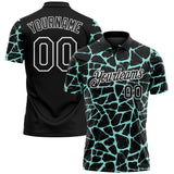 Custom Black Ice Blue-White 3D Pattern Abstract Network Crackle Performance Polo Shirt