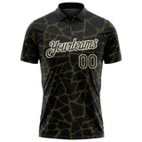 Custom Black Olive-White 3D Pattern Abstract Network Crackle Performance Polo Shirt